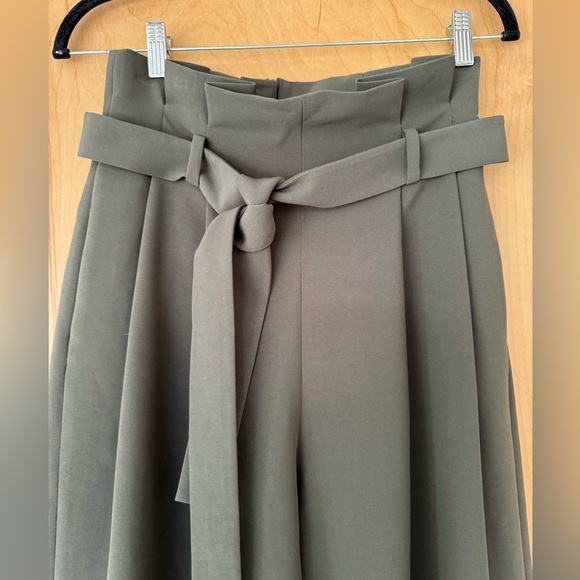 COS olive green paper bag high waist cropped wide leg pant with belt size 4 - Picture 3 of 8